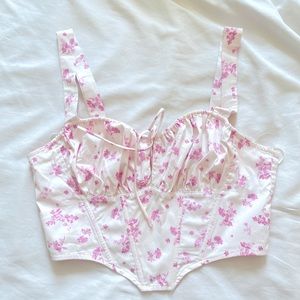 White and Pink Floral Corset Crop Top!